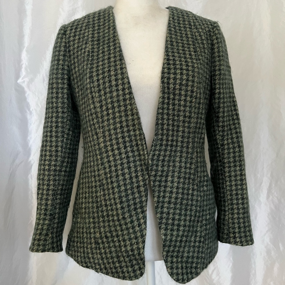 Theory Green Black Mohair Wool Plaid Blazer-S